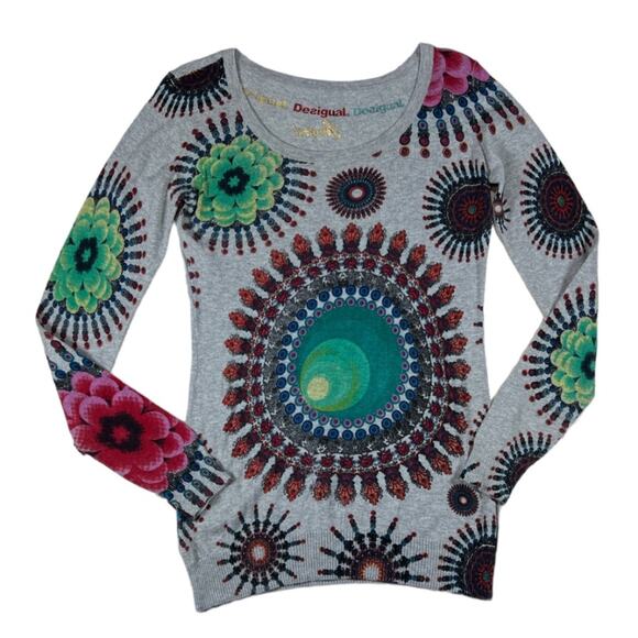 Desigual Floral Gray SweaterSize L